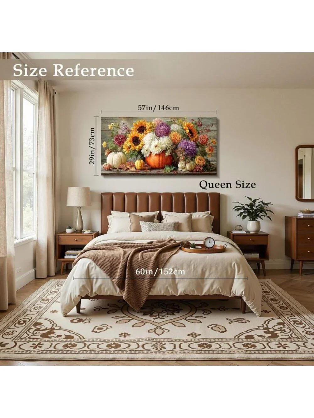 Large Rustic Autumn Wall Art - Fall Pumpkin & Sunflower Home Decor